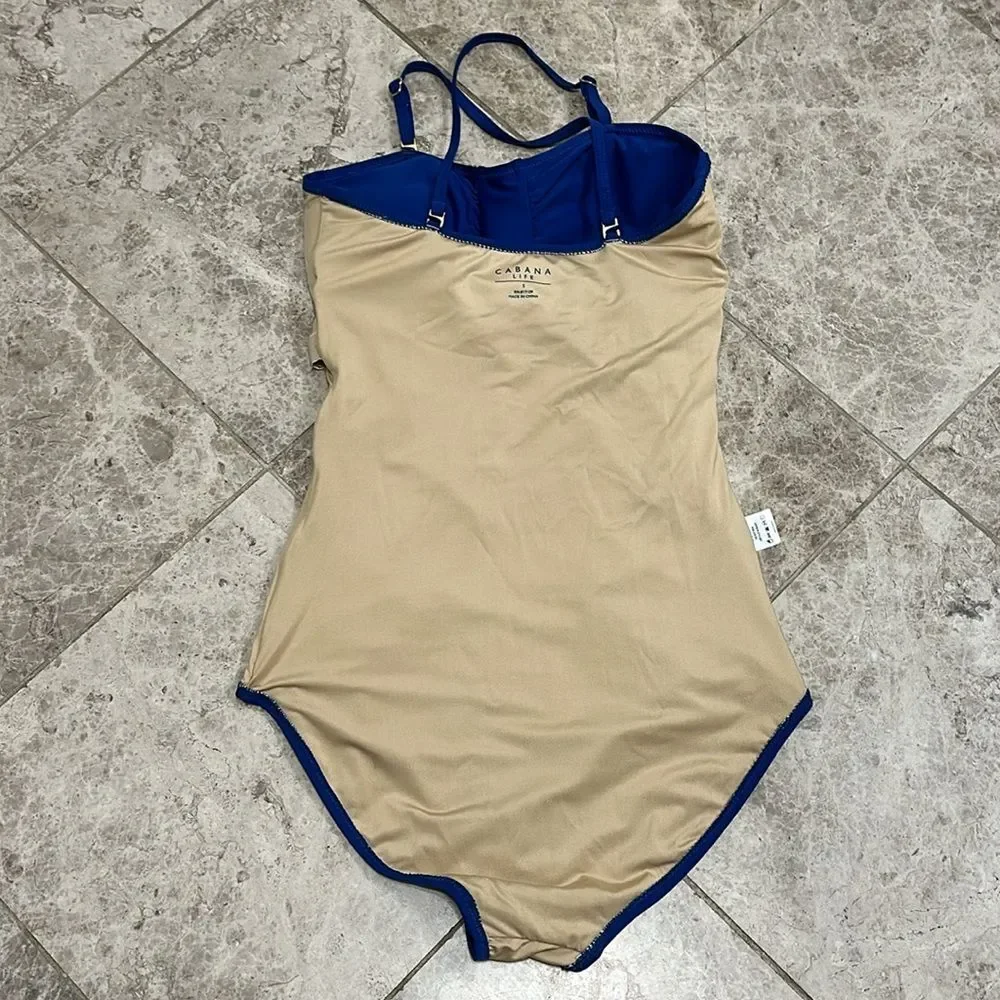 Cabana Life Blue Ruched One Piece Swimsuit Small Fully Lined Convertible Straps
